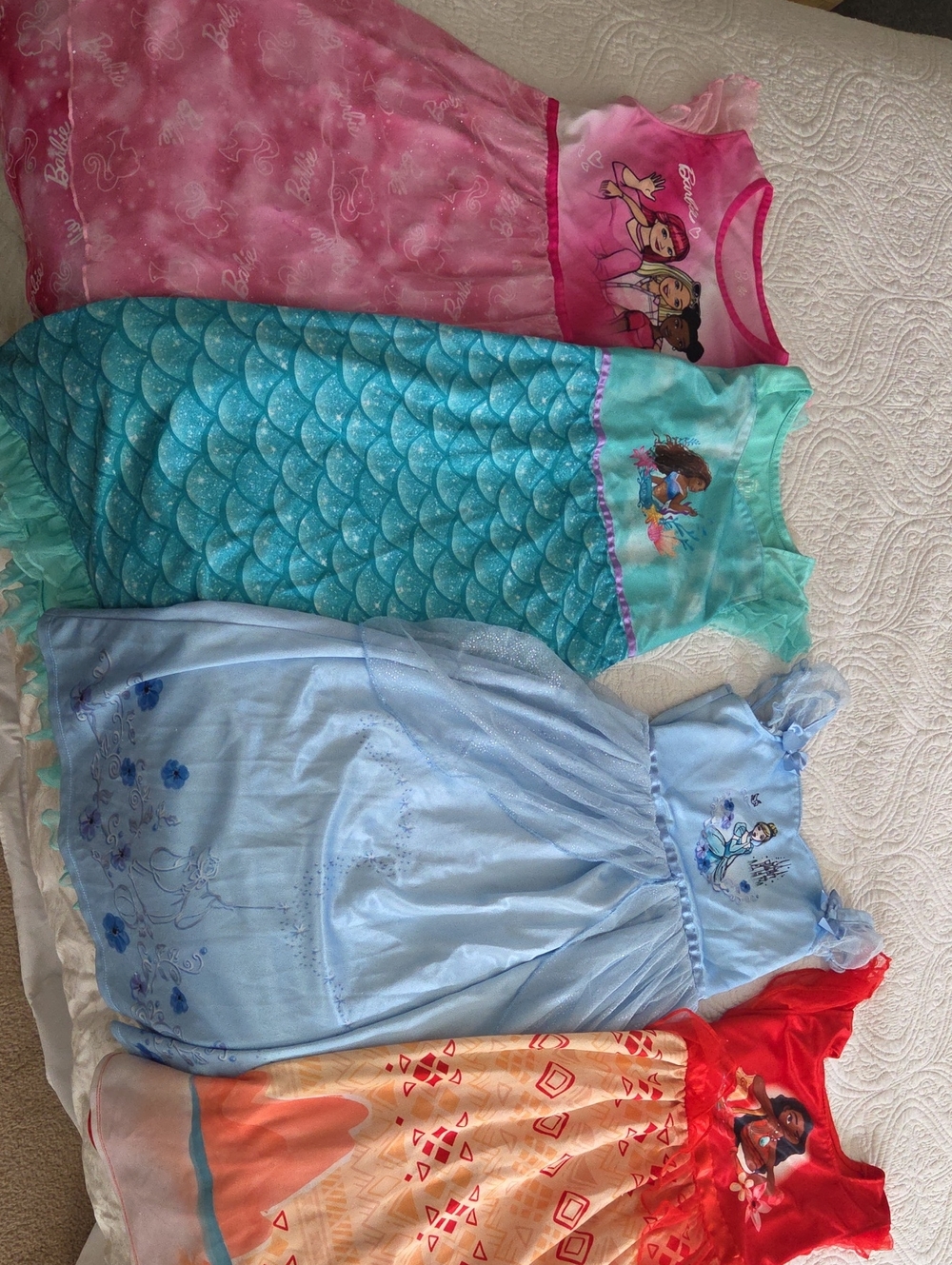 Girls' Disney Princess Sleeveless Nightgowns - Pink, Aqua, Light Blue, Red